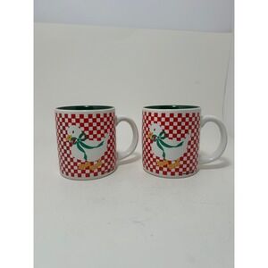 K.I.C. Vintage Goose Mugs Red White Checkered Green Interior Set of 2 Made Korea